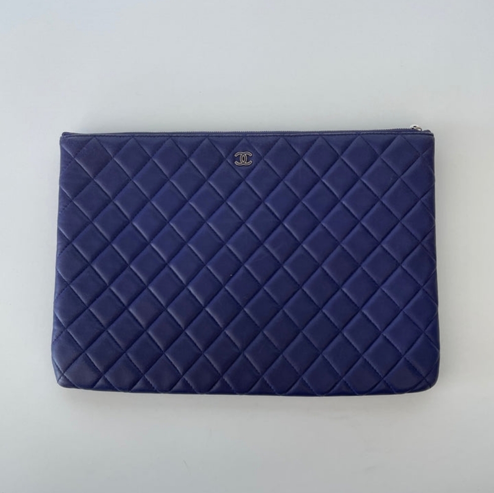 CHANEL Quilted Blue Clutch